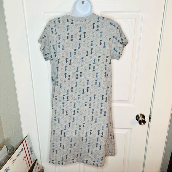 Carina Gray Blue Cat Casual Cat Print Dress Daytime Comfy S - Picture 10 of 13
